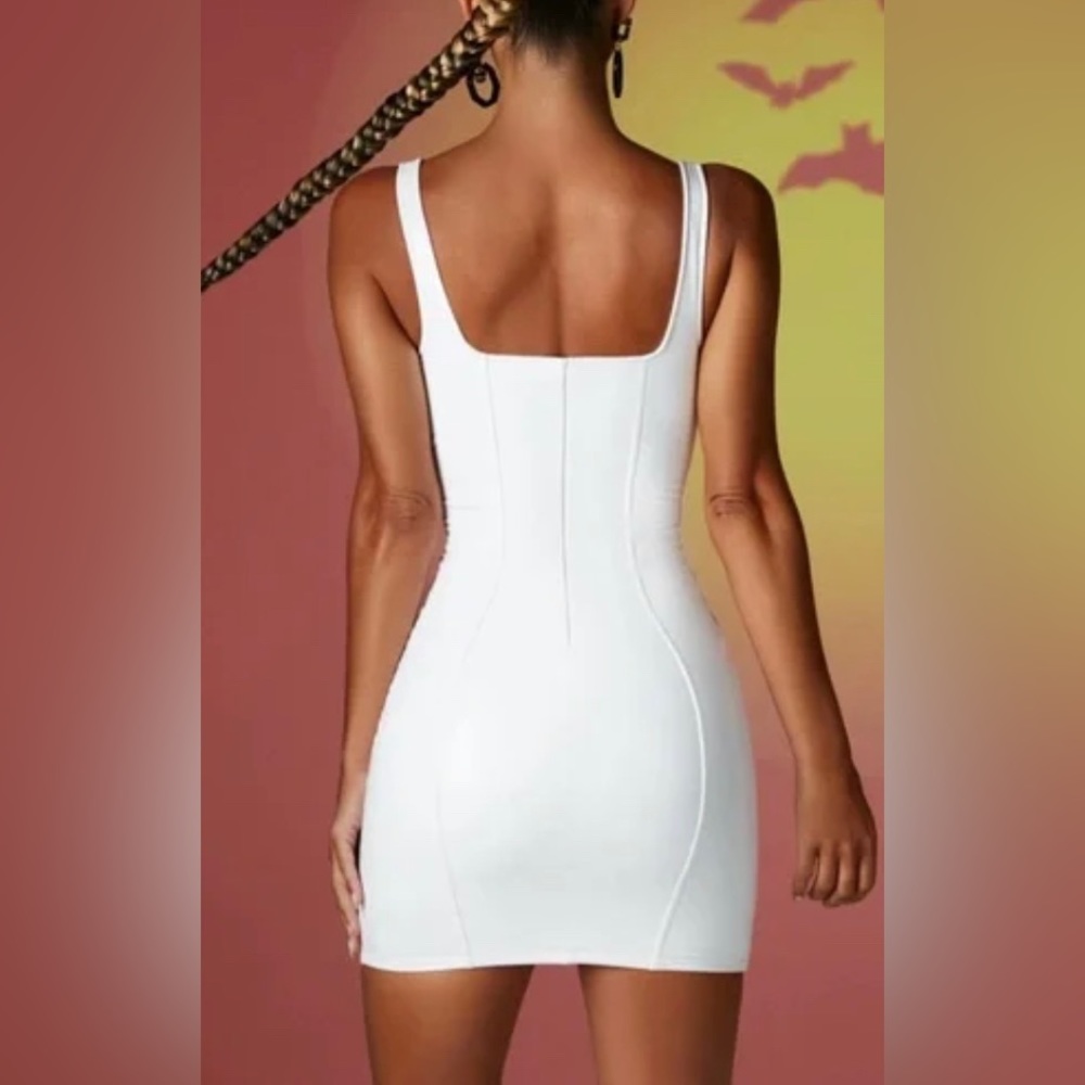 Vinyl Square Neck Mini Dress in white, OH POLLY - Picture 3 of 6